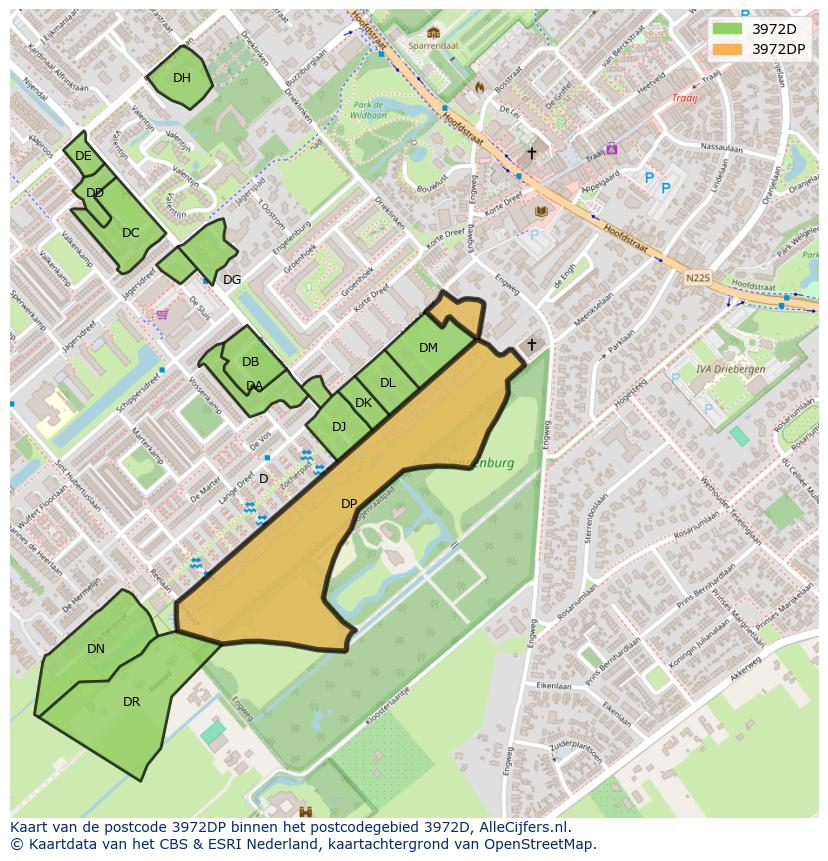 Afbeelding van het postcodegebied 3972 DP op de kaart.