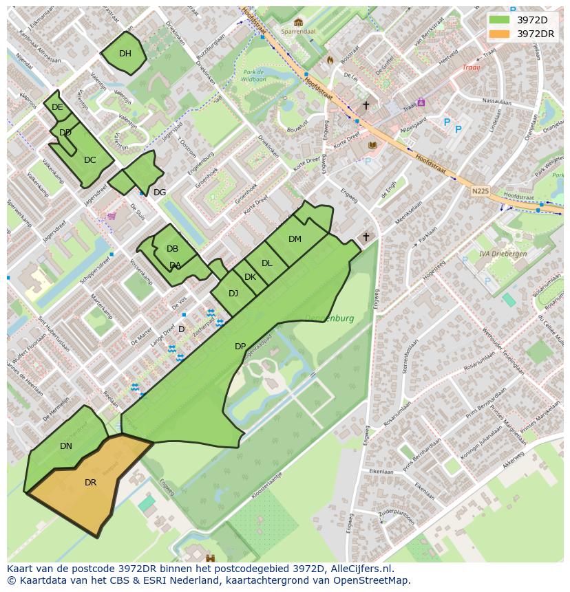 Afbeelding van het postcodegebied 3972 DR op de kaart.