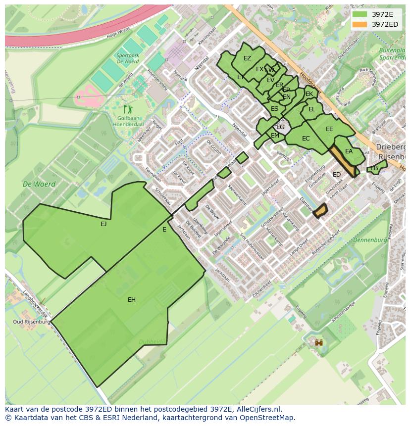 Afbeelding van het postcodegebied 3972 ED op de kaart.