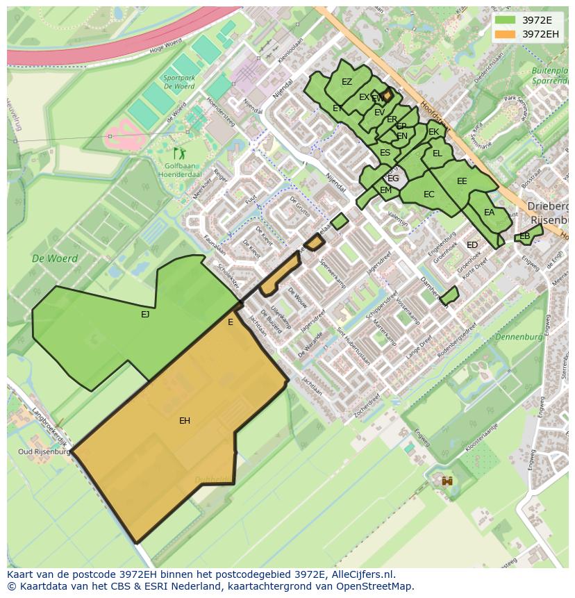 Afbeelding van het postcodegebied 3972 EH op de kaart.