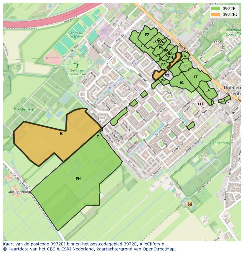 Afbeelding van het postcodegebied 3972 EJ op de kaart.