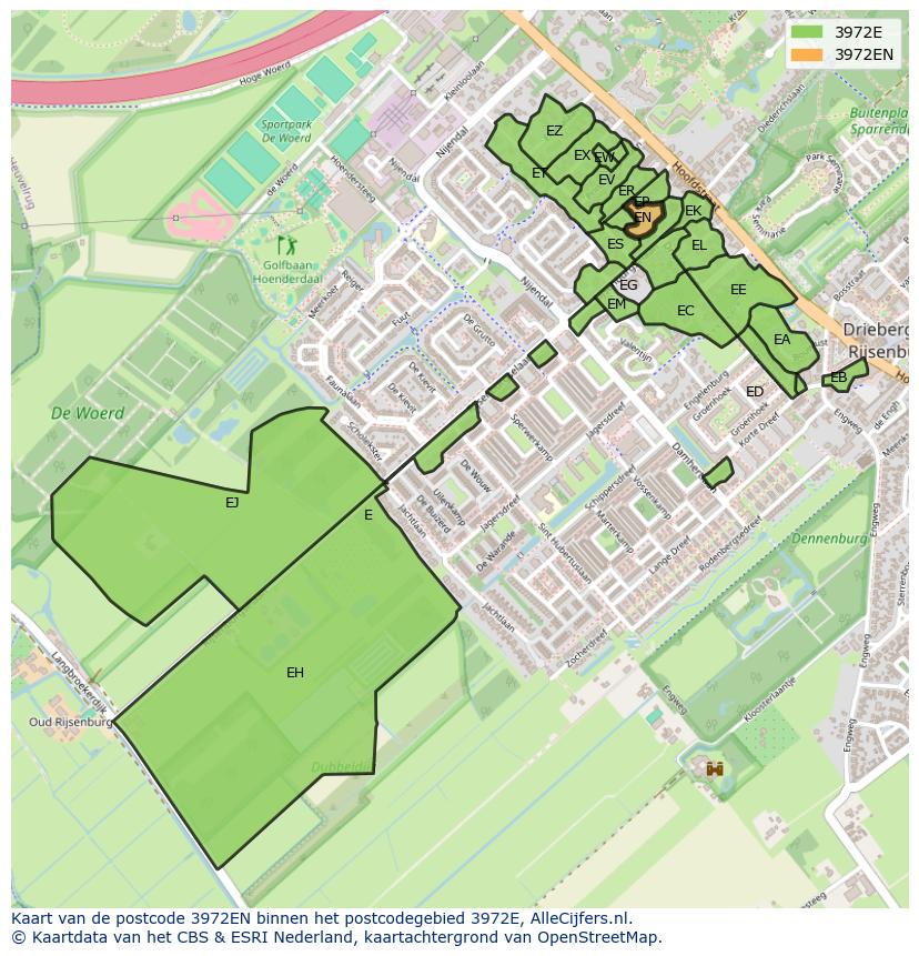 Afbeelding van het postcodegebied 3972 EN op de kaart.