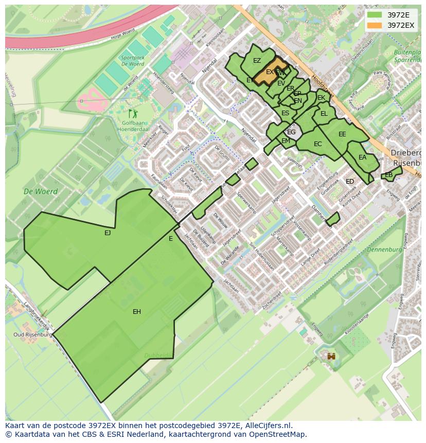 Afbeelding van het postcodegebied 3972 EX op de kaart.