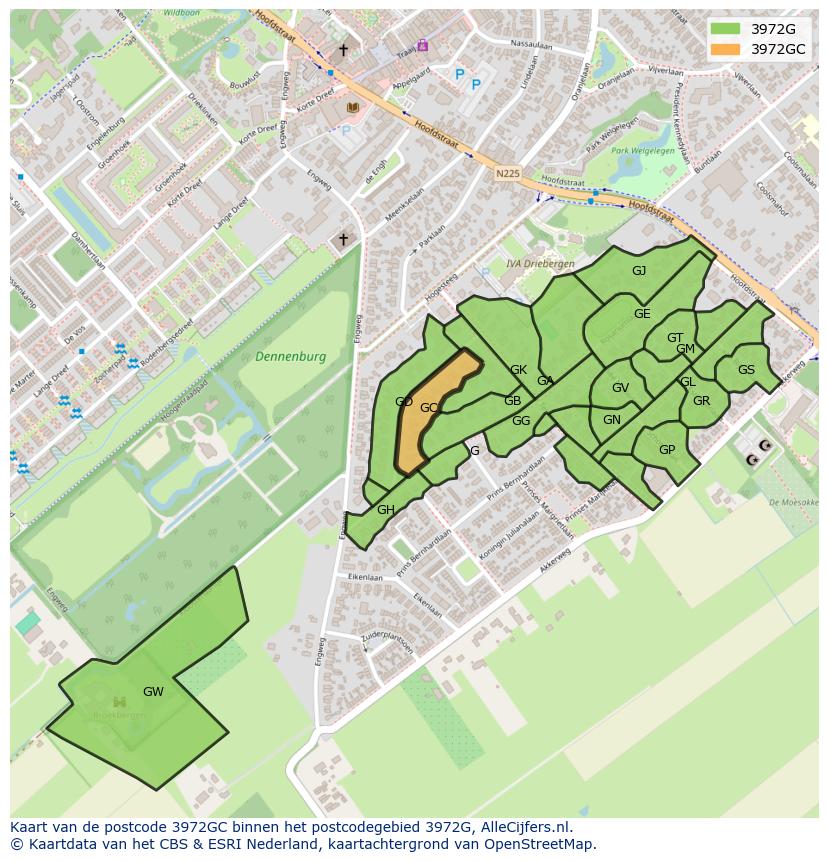 Afbeelding van het postcodegebied 3972 GC op de kaart.