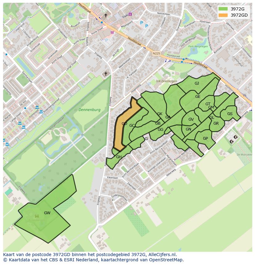 Afbeelding van het postcodegebied 3972 GD op de kaart.