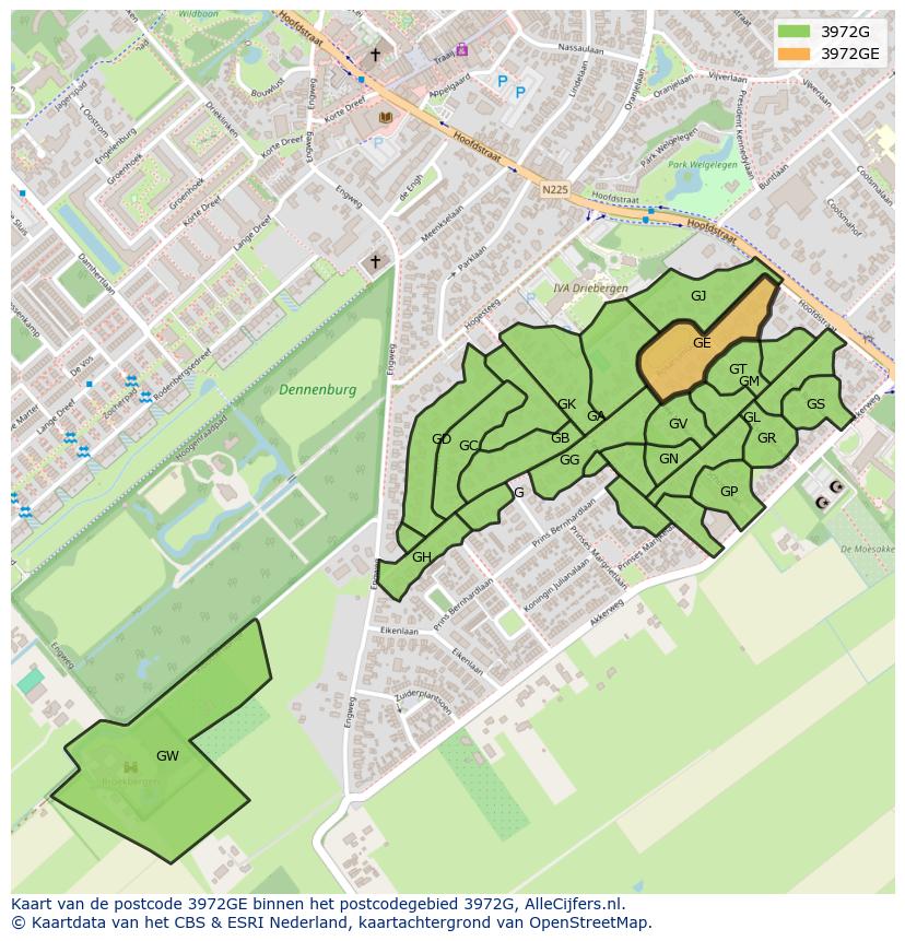 Afbeelding van het postcodegebied 3972 GE op de kaart.