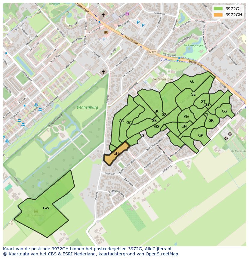 Afbeelding van het postcodegebied 3972 GH op de kaart.