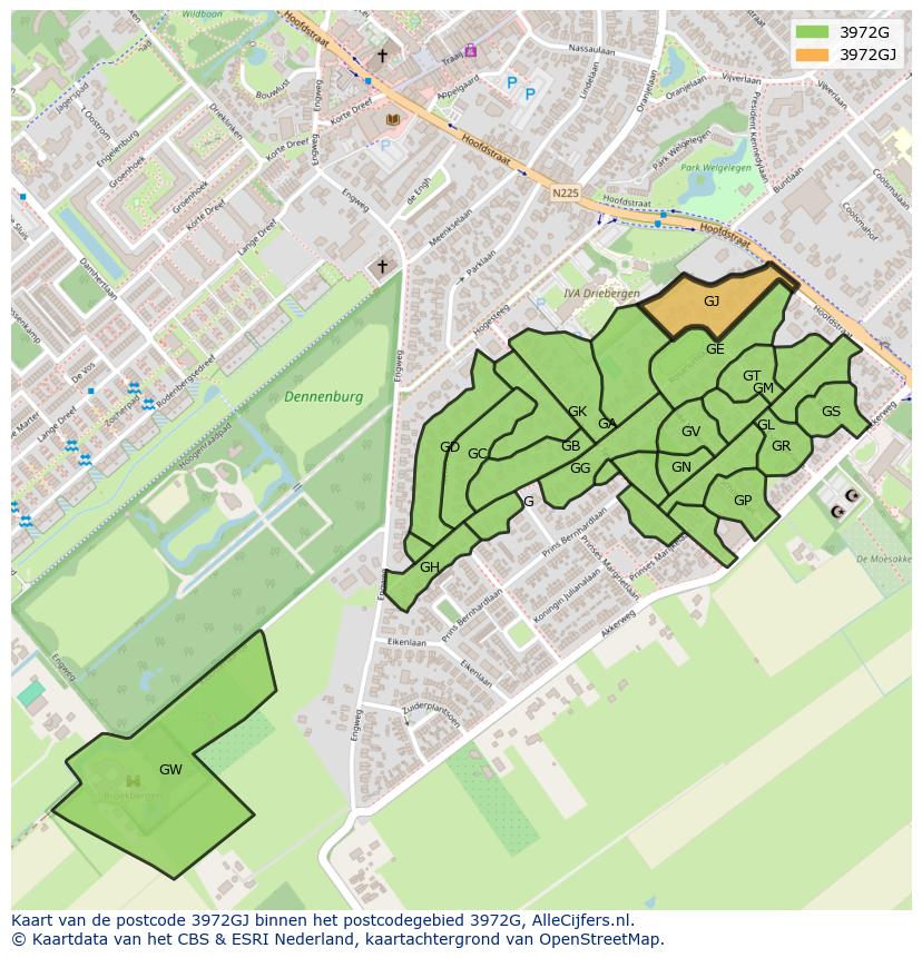 Afbeelding van het postcodegebied 3972 GJ op de kaart.