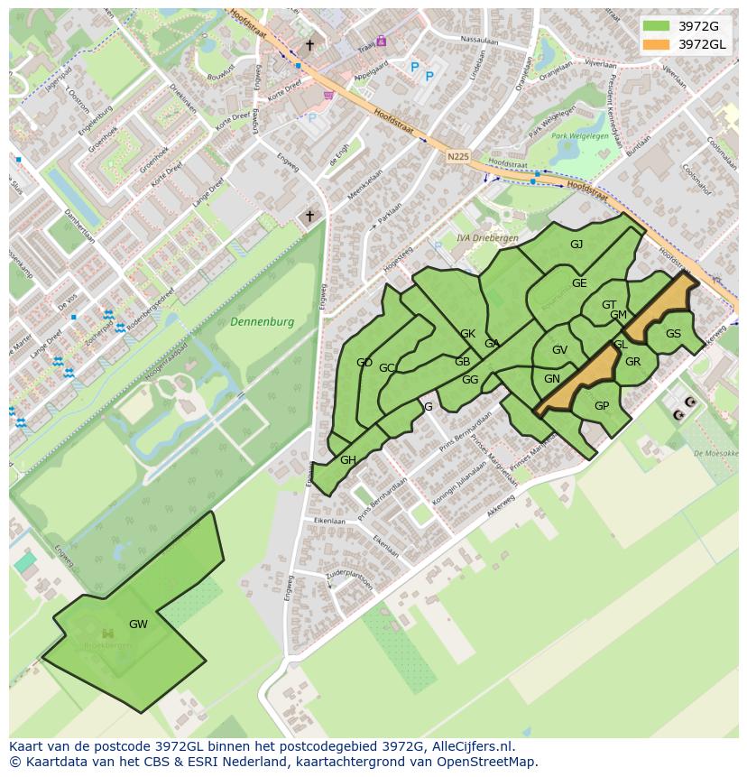 Afbeelding van het postcodegebied 3972 GL op de kaart.
