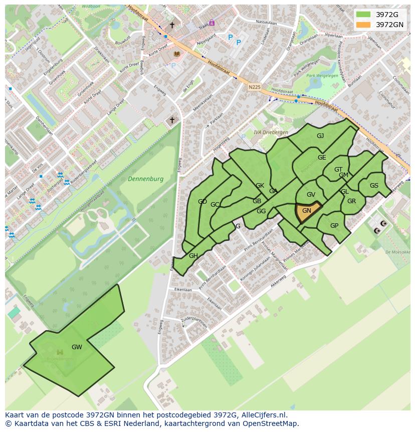 Afbeelding van het postcodegebied 3972 GN op de kaart.