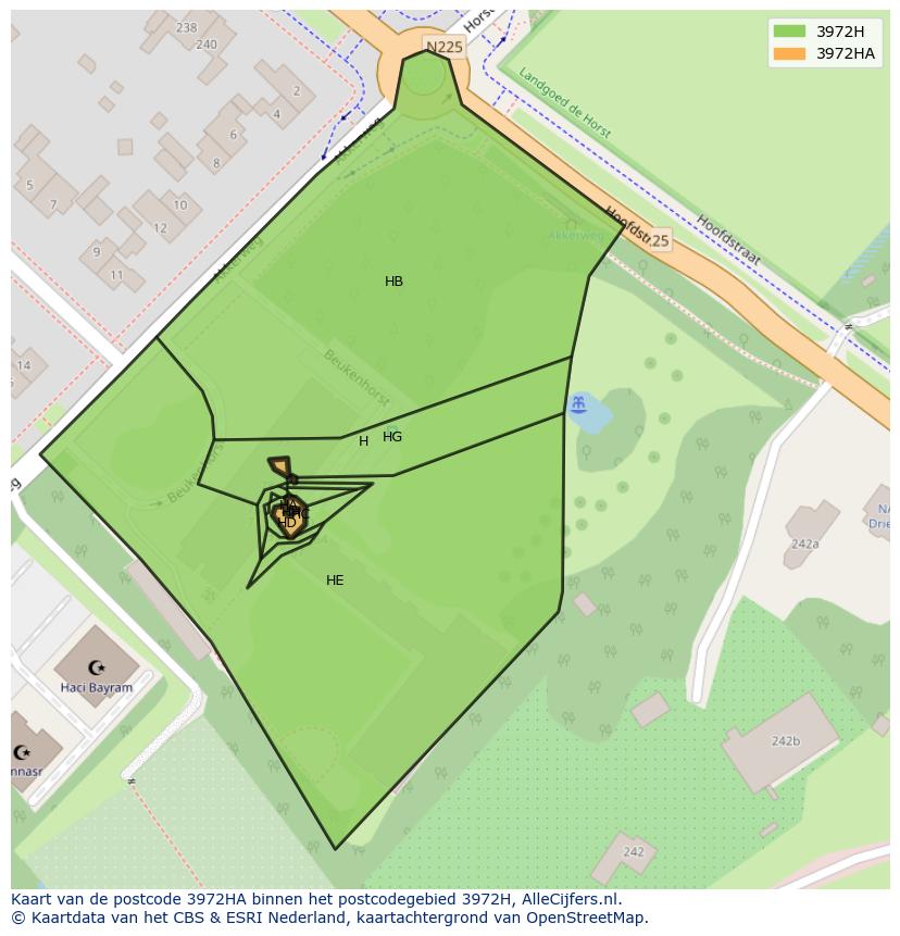 Afbeelding van het postcodegebied 3972 HA op de kaart.