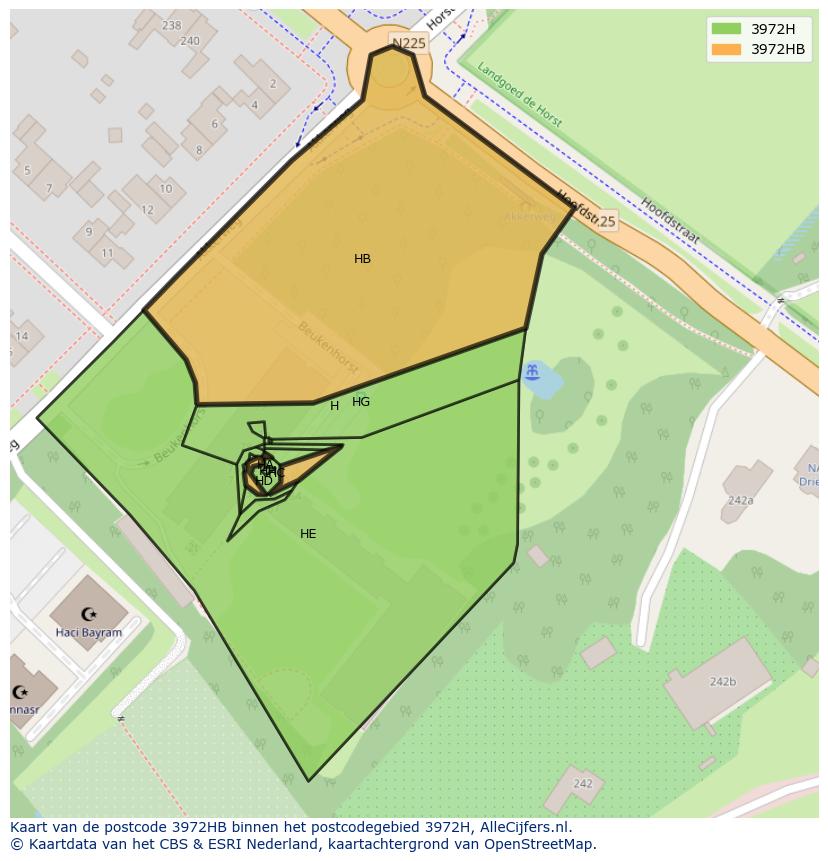 Afbeelding van het postcodegebied 3972 HB op de kaart.