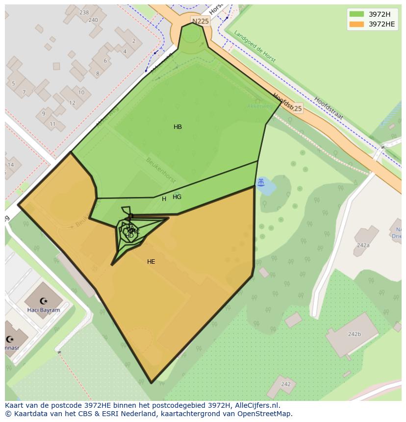 Afbeelding van het postcodegebied 3972 HE op de kaart.