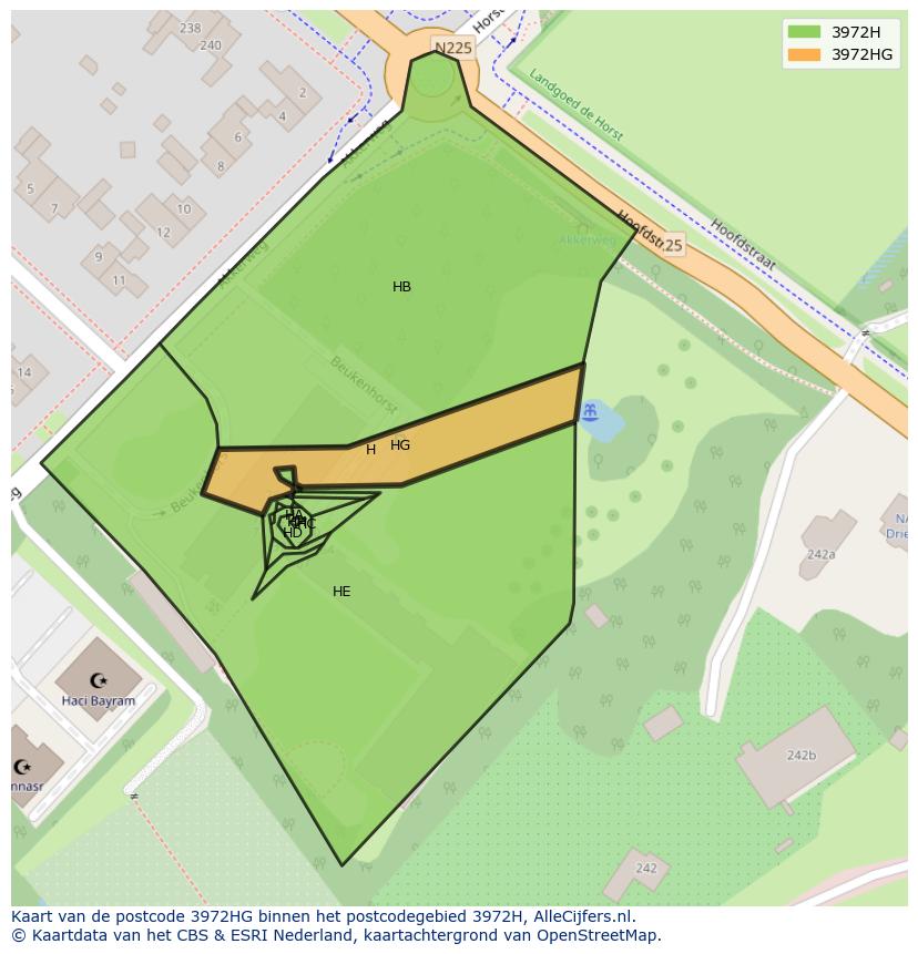 Afbeelding van het postcodegebied 3972 HG op de kaart.