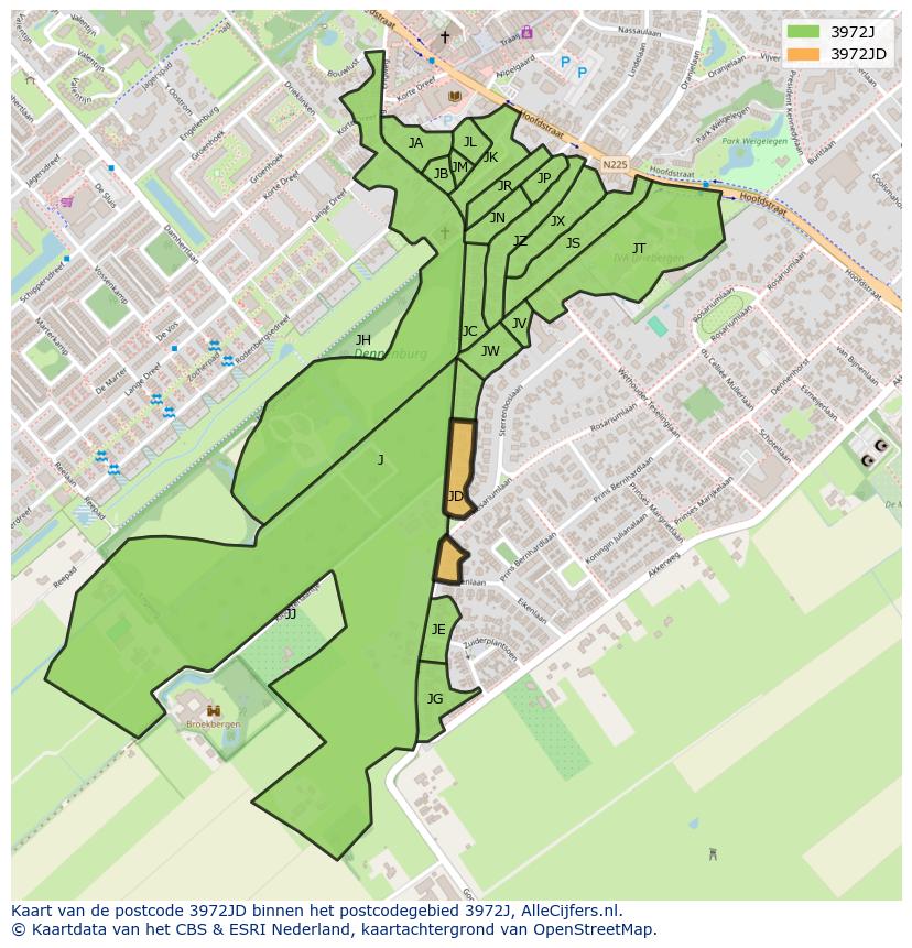 Afbeelding van het postcodegebied 3972 JD op de kaart.