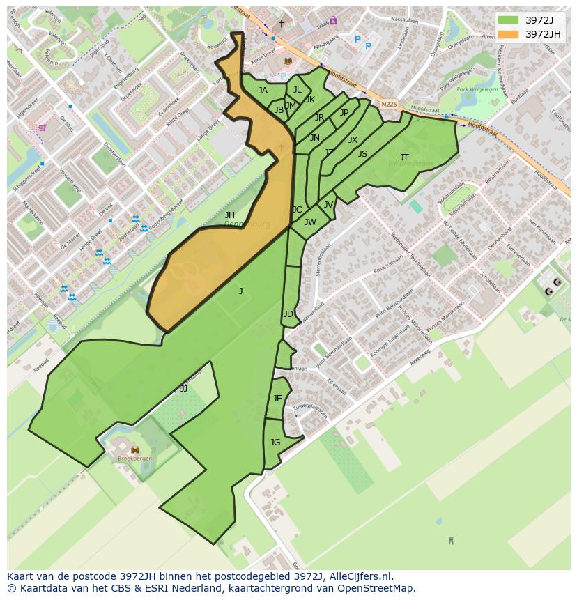 Afbeelding van het postcodegebied 3972 JH op de kaart.
