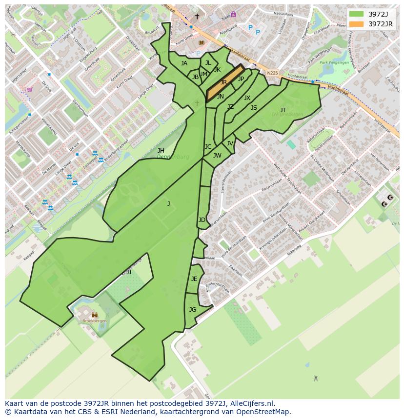 Afbeelding van het postcodegebied 3972 JR op de kaart.