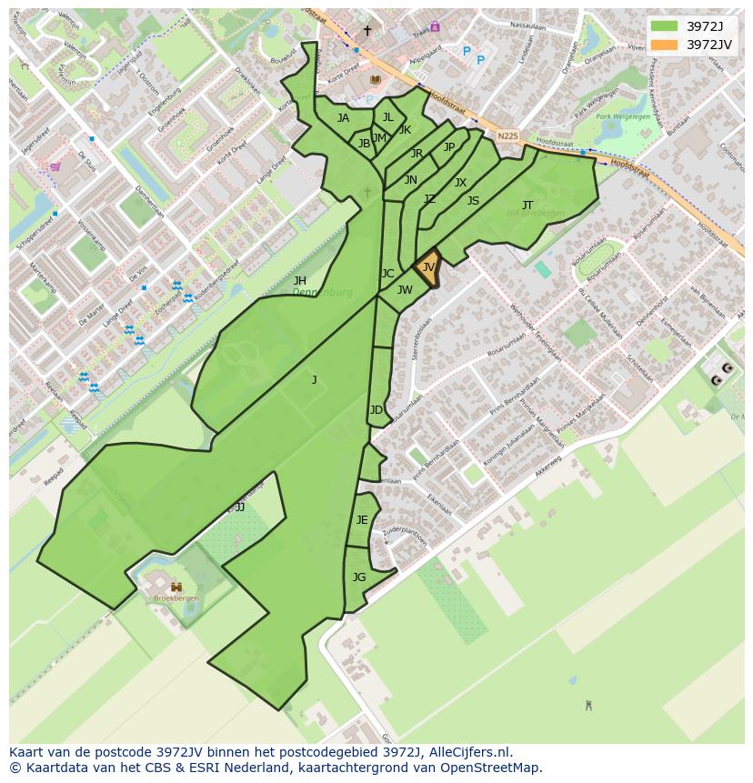 Afbeelding van het postcodegebied 3972 JV op de kaart.
