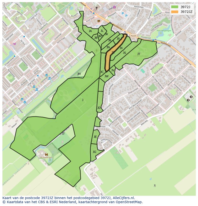 Afbeelding van het postcodegebied 3972 JZ op de kaart.