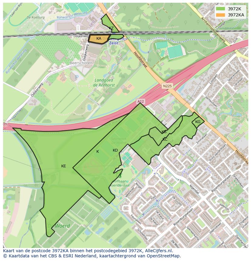 Afbeelding van het postcodegebied 3972 KA op de kaart.