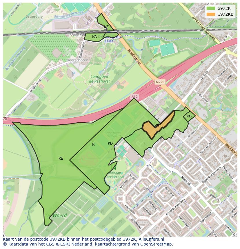 Afbeelding van het postcodegebied 3972 KB op de kaart.