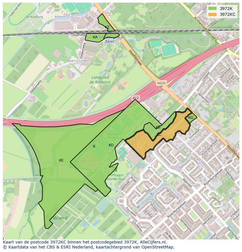 Afbeelding van het postcodegebied 3972 KC op de kaart.