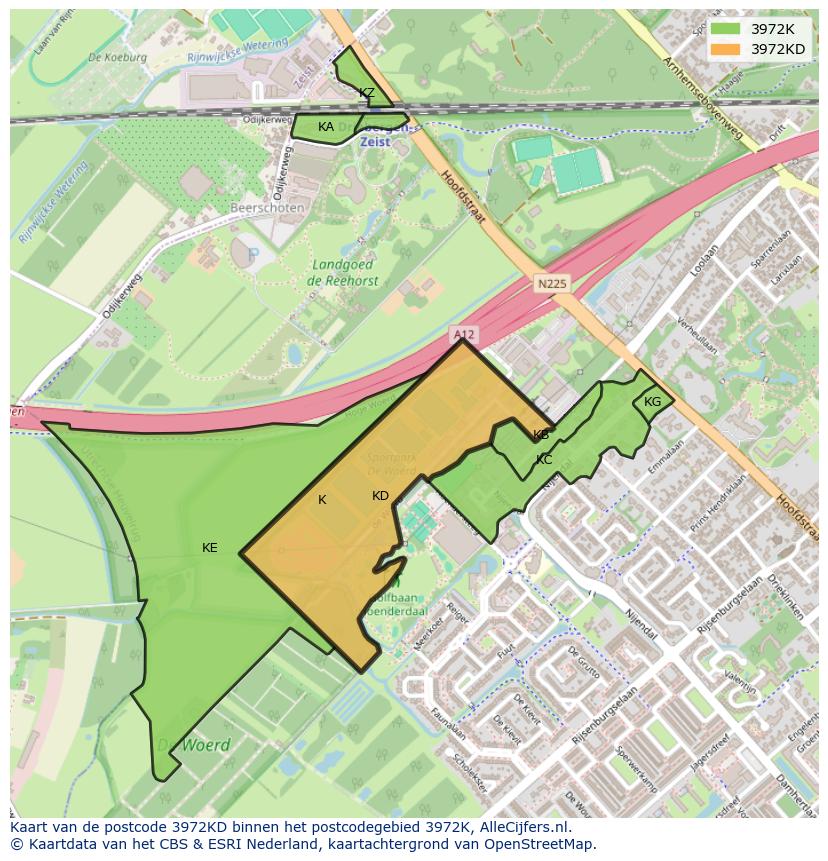 Afbeelding van het postcodegebied 3972 KD op de kaart.