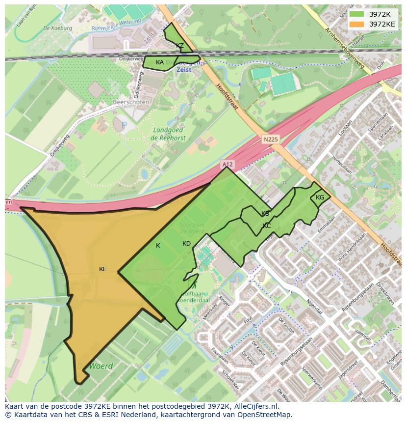 Afbeelding van het postcodegebied 3972 KE op de kaart.