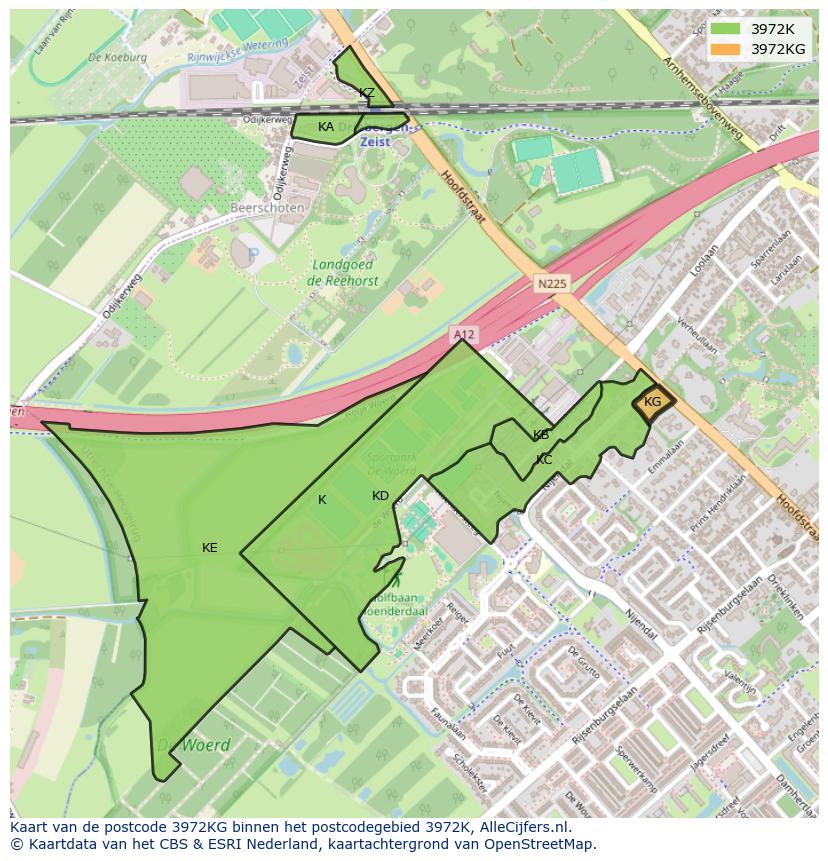 Afbeelding van het postcodegebied 3972 KG op de kaart.