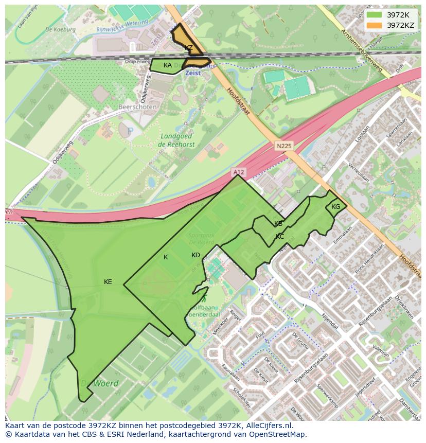 Afbeelding van het postcodegebied 3972 KZ op de kaart.