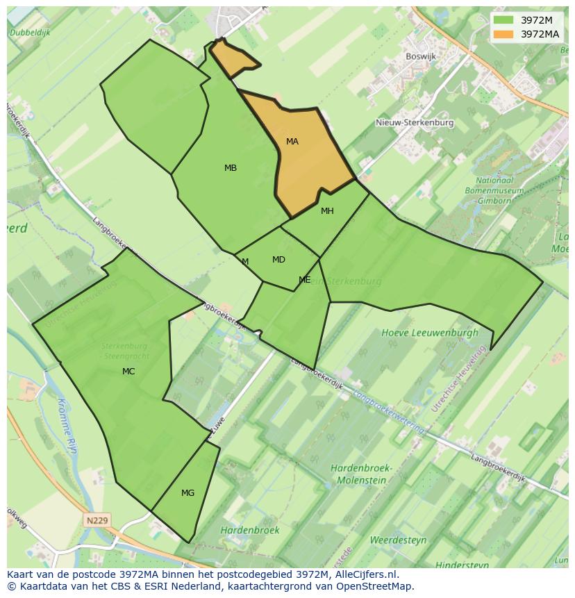 Afbeelding van het postcodegebied 3972 MA op de kaart.