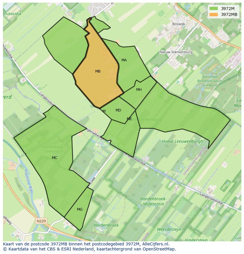 Afbeelding van het postcodegebied 3972 MB op de kaart.