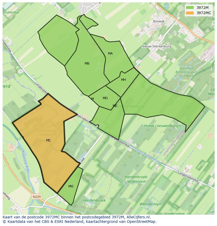 Afbeelding van het postcodegebied 3972 MC op de kaart.