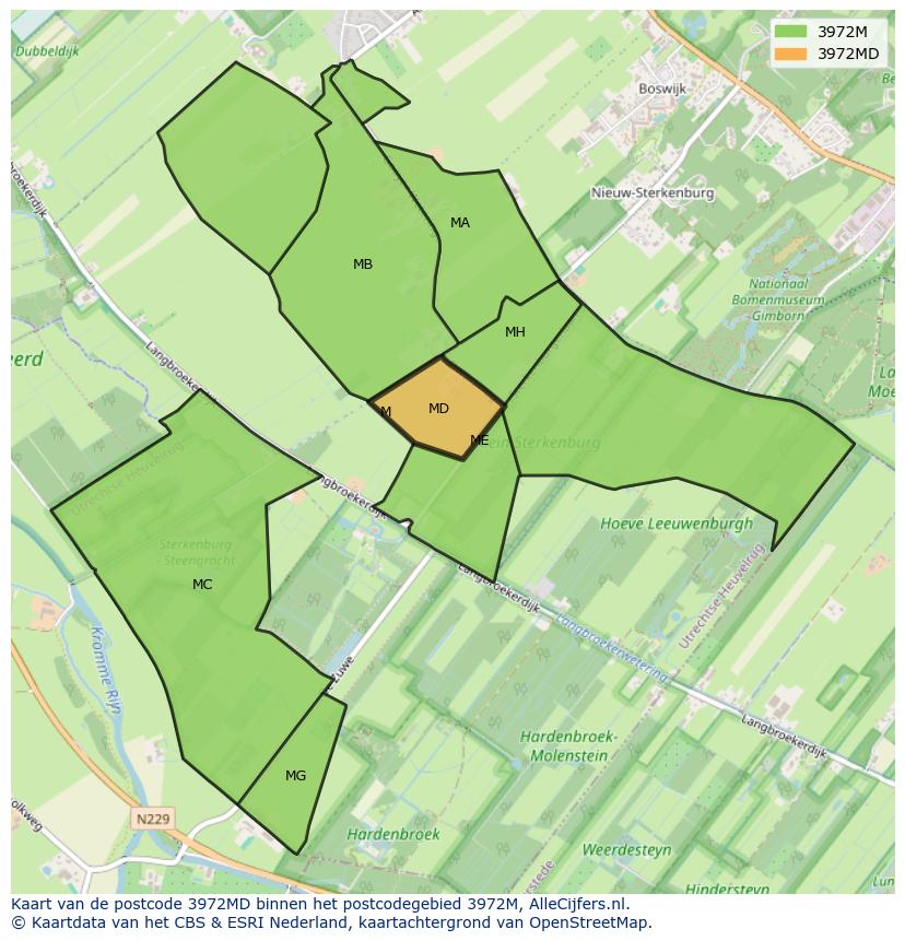 Afbeelding van het postcodegebied 3972 MD op de kaart.