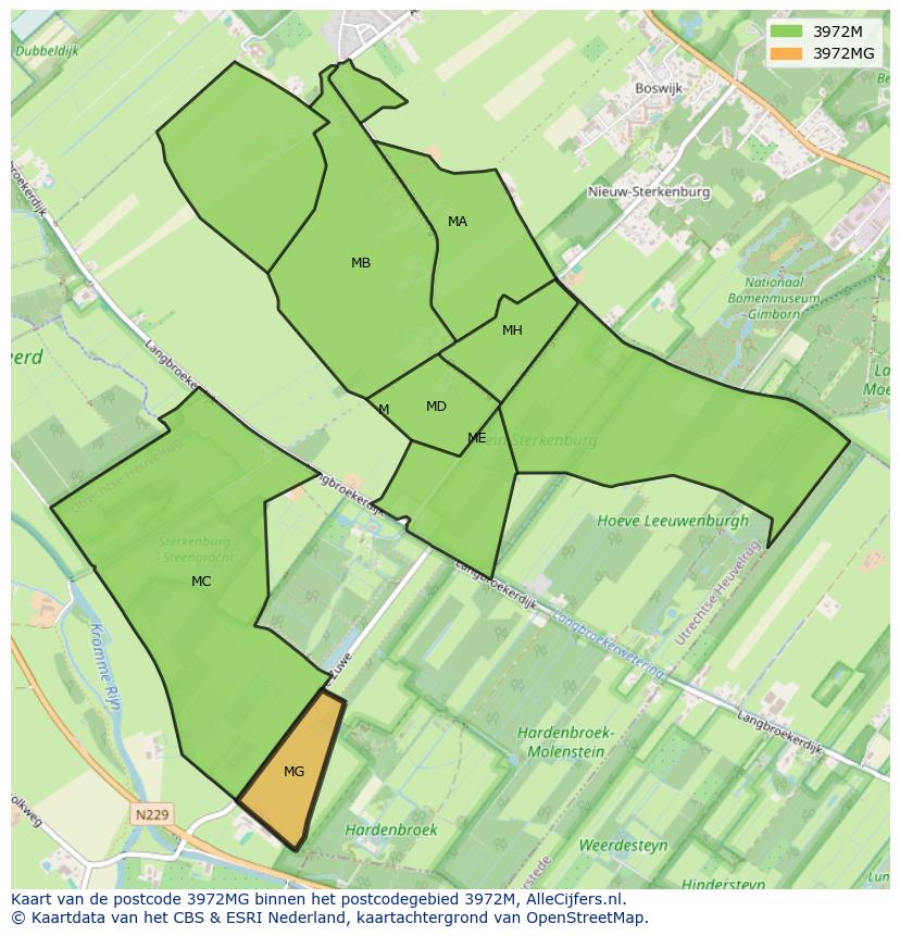 Afbeelding van het postcodegebied 3972 MG op de kaart.