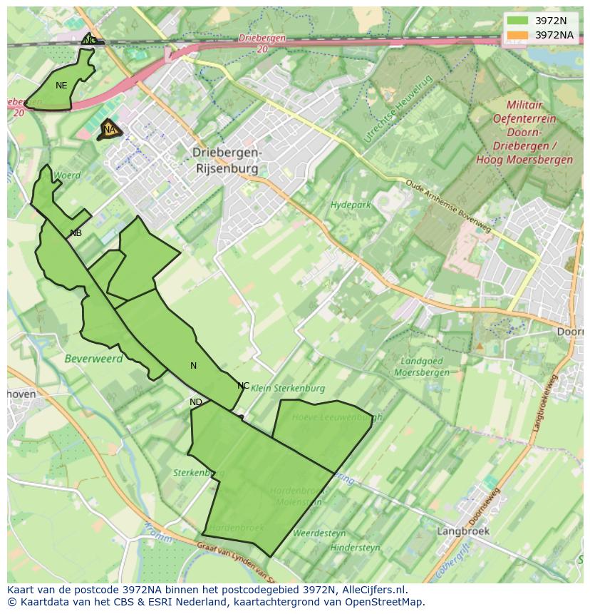 Afbeelding van het postcodegebied 3972 NA op de kaart.