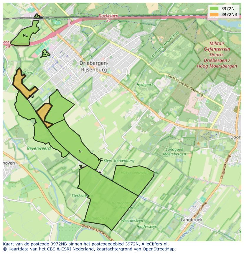 Afbeelding van het postcodegebied 3972 NB op de kaart.