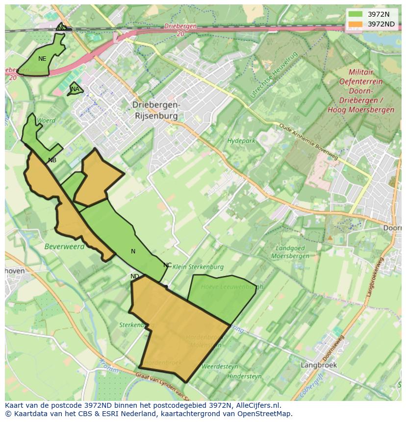 Afbeelding van het postcodegebied 3972 ND op de kaart.