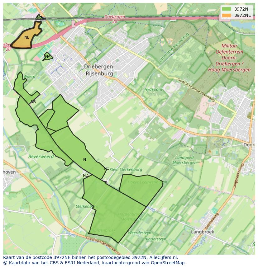 Afbeelding van het postcodegebied 3972 NE op de kaart.