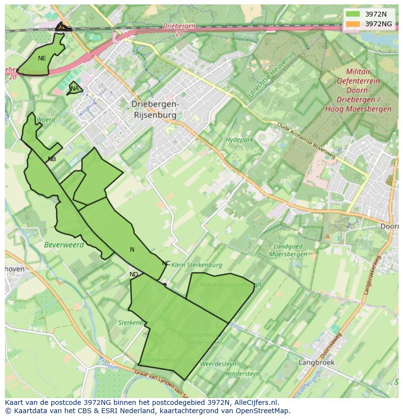 Afbeelding van het postcodegebied 3972 NG op de kaart.