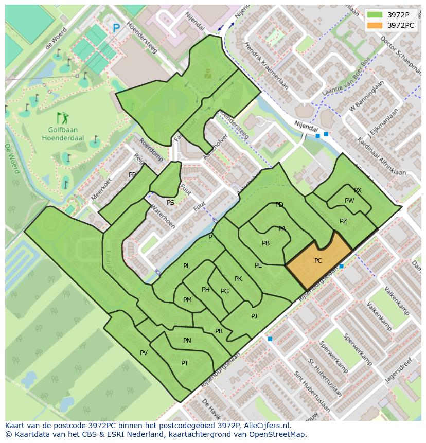 Afbeelding van het postcodegebied 3972 PC op de kaart.