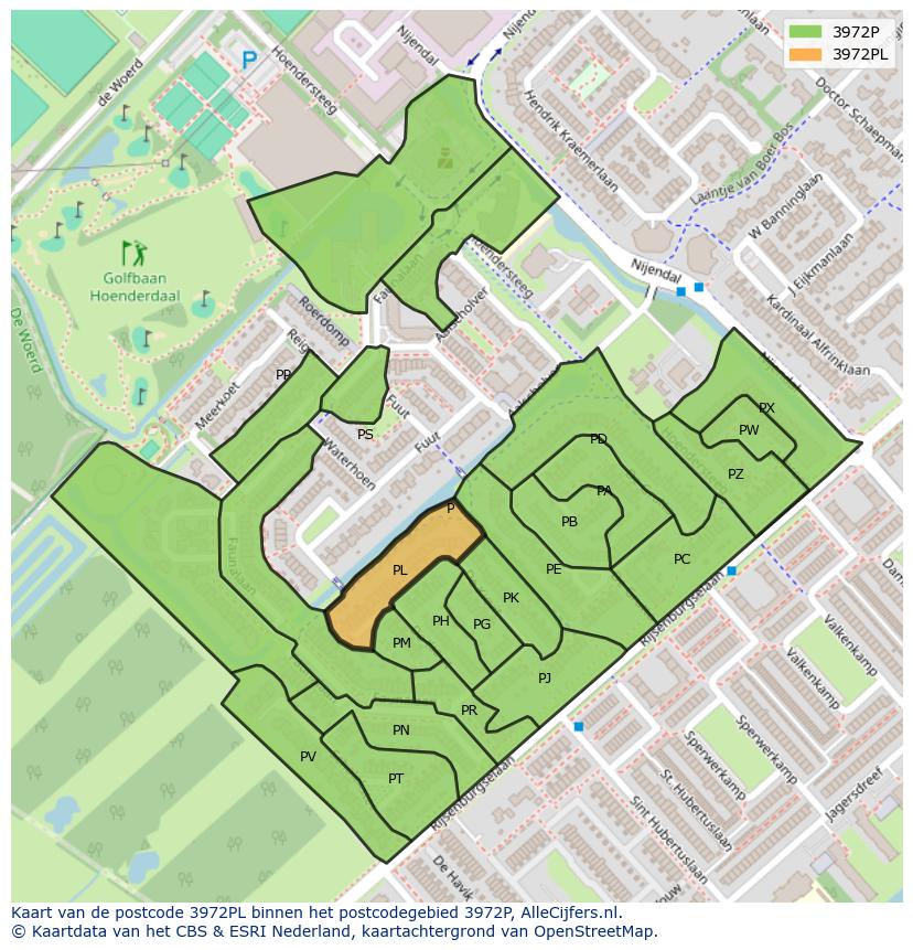 Afbeelding van het postcodegebied 3972 PL op de kaart.