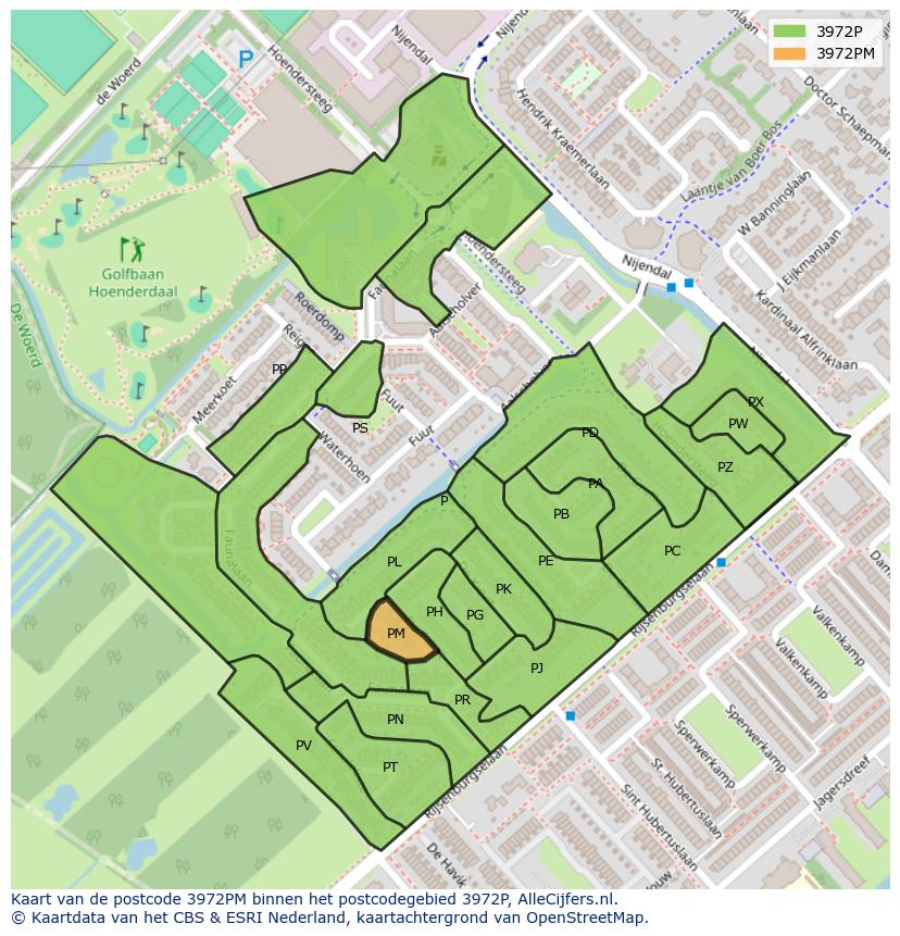 Afbeelding van het postcodegebied 3972 PM op de kaart.