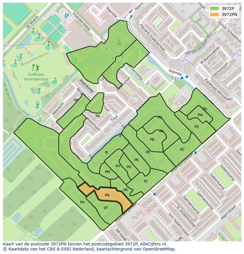 Afbeelding van het postcodegebied 3972 PN op de kaart.