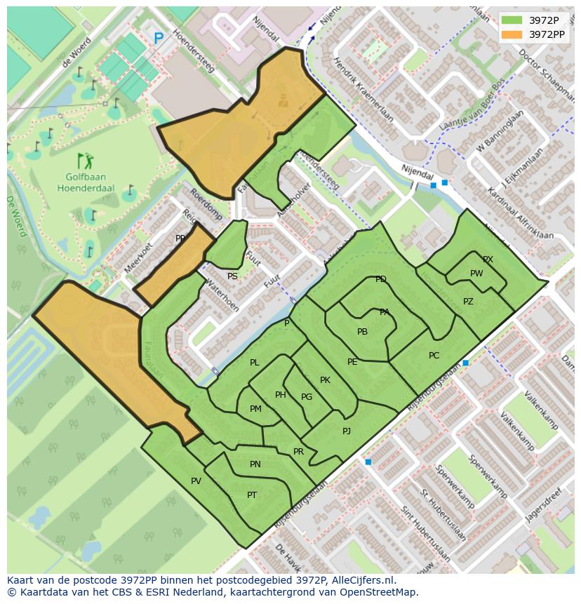 Afbeelding van het postcodegebied 3972 PP op de kaart.