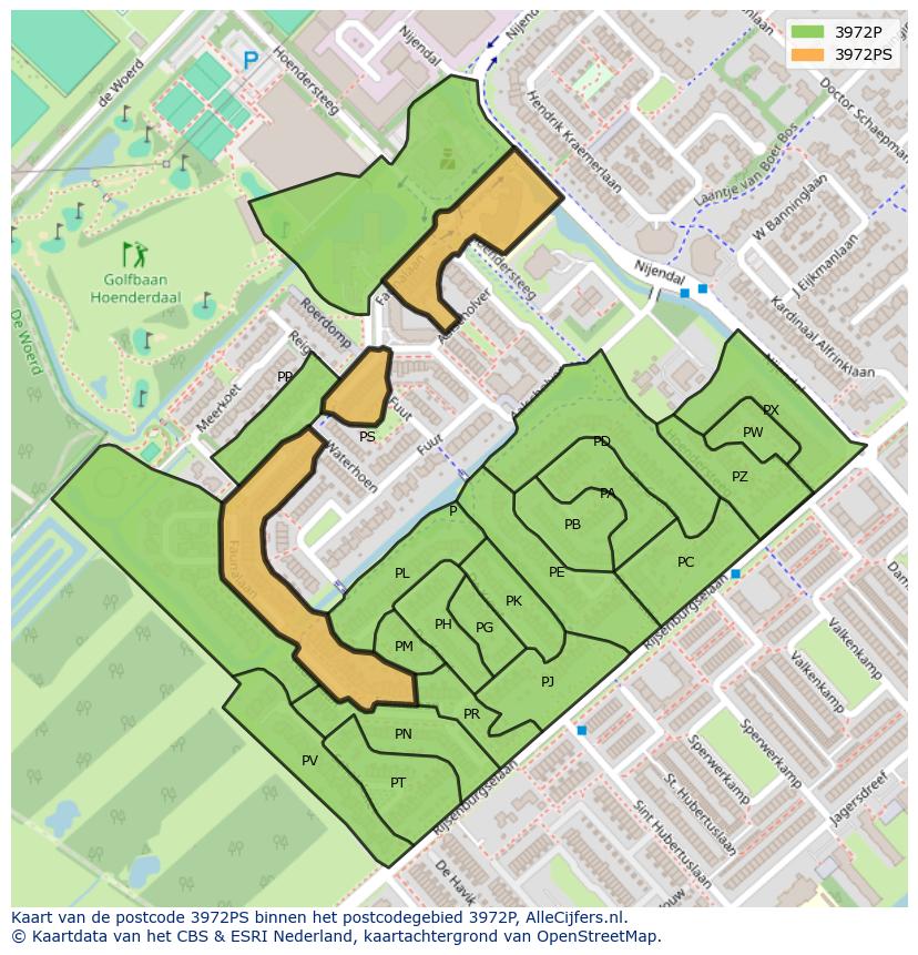 Afbeelding van het postcodegebied 3972 PS op de kaart.