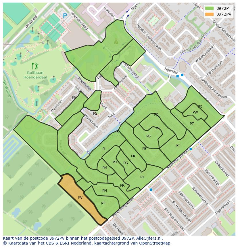 Afbeelding van het postcodegebied 3972 PV op de kaart.