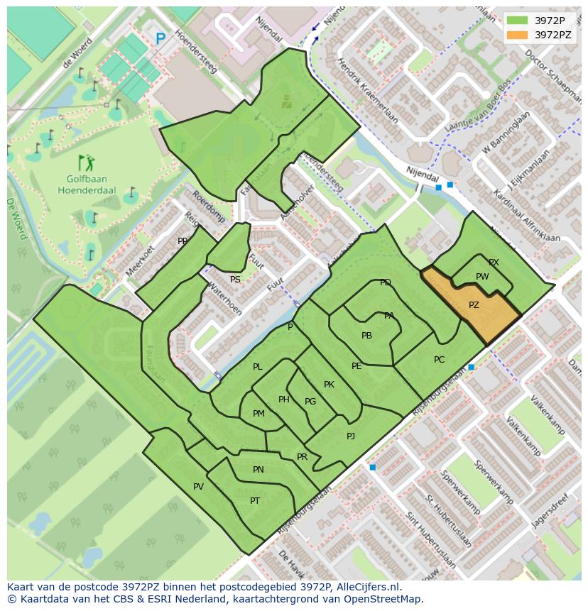 Afbeelding van het postcodegebied 3972 PZ op de kaart.
