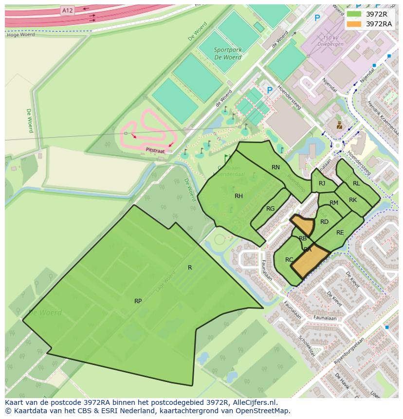 Afbeelding van het postcodegebied 3972 RA op de kaart.