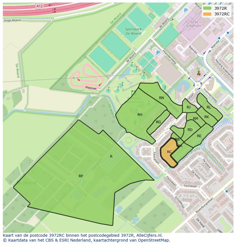 Afbeelding van het postcodegebied 3972 RC op de kaart.